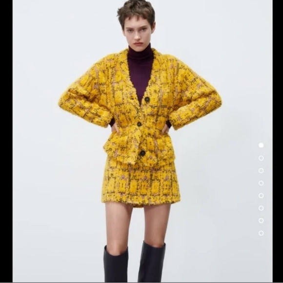 Zara Yellow Co-ord Eyelash Textured Knit 3 Button Clueless Vibes Cardigan NWOT S - Picture 2 of 16